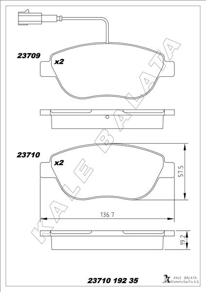 KALE-BALATA ÖN FREN BALATASI OPEL COMBO D 12 PUNTO EVO 1.3-1.4-1.6D MTJ 09 500-500C 1.3DMJ 10 GRANDE PUNTO 1.6DMTJ 09 ÇİFT FİŞLİ OEM: 95518218-77365468-71770012-77366530 - KALE 23710 192 35 ANS KD13 kodlu oto yedek parça görseli