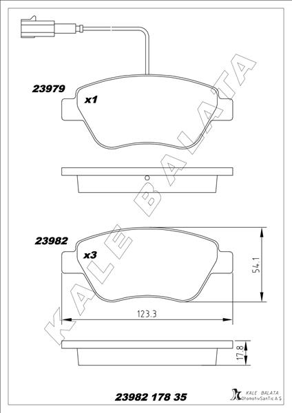 KALE-BALATA ÖN BALATA NEMO 1.3 HDİ 75 09 BIPPER 1.3 HDİ 75 10 BIPPER TEPEE 1.3 HDİ 10 FIORINO 1.4 1.3D 09 ÇİFT FİŞLİ OEM: 4254.C8-77365651-77364874 - KALE 23982 178 35 ANS KD13 kodlu oto yedek parça görseli