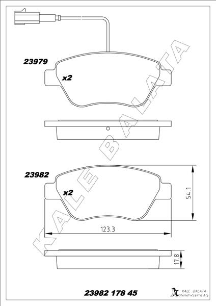 KALE-BALATA ÖN BALATA DOBLO 1.3-1.6-1.9 JTD 02 FIORINO 1.3-1.4 MTJ 08 FIAT 500 1.4 07 OEM: 7364636-77364637-9S512K021A - KALE 23982 178 45 ANS KD13 kodlu oto yedek parça görseli