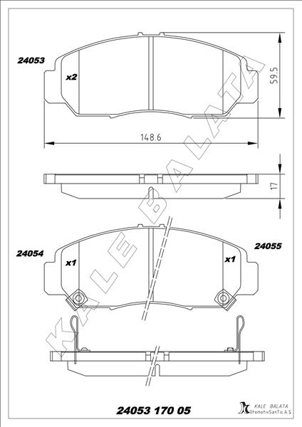 KALE-BALATA ÖN FREN BALATA HONDA CIVIC 1.6L R16A2 VTEC sedan FD6 06-11 / 1.8L R18A2 FD7 06- OEM: 45022SNBE00-45022SNBE01-45022SDRA10 - KALE 24053 170 05 ANS KD13 kodlu oto yedek parça görseli