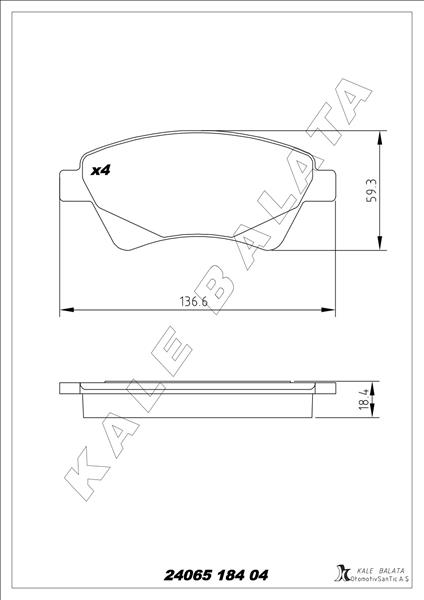 KALE-BALATA ÖN FREN BALATASI RENAULT MEGANE II 02 KANGOO 01 SC NIC II 03 GRAND SC NIC II 03 1.5dCi 1.6 1.9dC OEM: 8660004603-7701208122-OE - KALE 24065 184 04 ANS KD13 kodlu oto yedek parça görseli