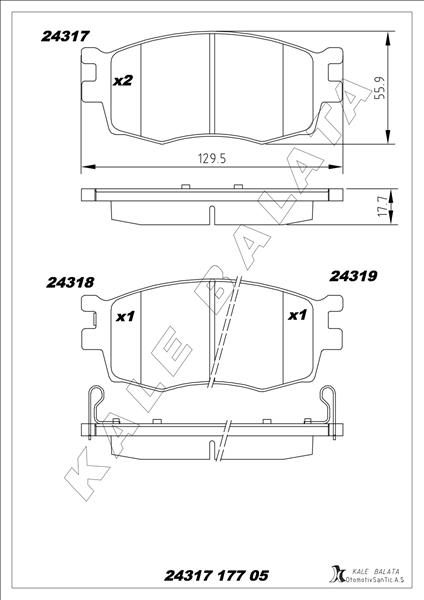 KALE-BALATA ÖN FREN BALATA HYUNDAI ACCENT ERA 1.4L 1.6L benzinli 06-10 1.5L CRDi dizel 06- / İ20 1.4L D4FC CRDi dizel 08- / KIA RIO 1.4L 1.6L benzinli 05- 1.5L CRDİ 06- OEM: 581011GE00-581011JA10-581011GA00 - KALE 24317 177 05 ANS KD13 kodlu oto yedek parça görseli
