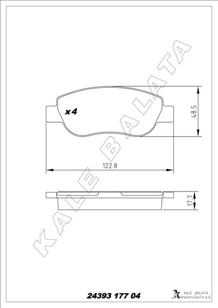 KALE-BALATA ÖN BALATA FIAT PALIO 96 1.2 1.4 RENAULT MEGANE II 02 SCENIC II 02 1.4 1.5dCi OEM: 77363782-98845340 - KALE 24393 177 04 ANS KD13 kodlu oto yedek parça görseli
