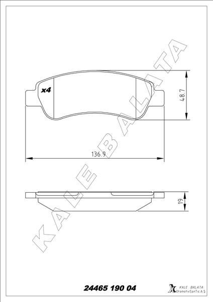KALE-BALATA ARKA BALATA BOXER 4.06 DUCATO 07.06 JUMPER 4.06 OEM: 1611140880-4254.69-77364016-4253.59 - KALE 24465 190 04 ANS KD20 kodlu oto yedek parça görseli