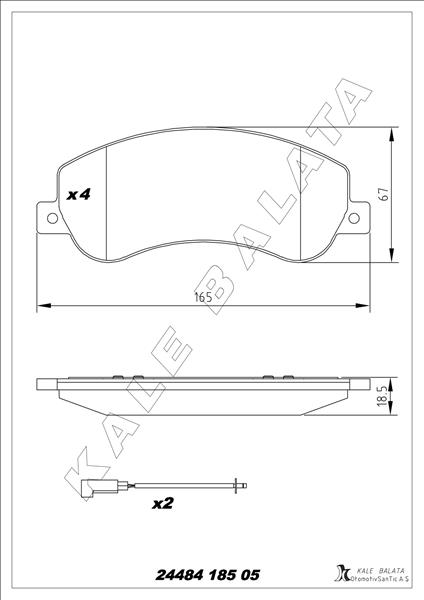 KALE-BALATA ON FREN BALATASI TRANSIT V348 11>14 A.CEKER VW AMAROK 2.0TDI 10> AKSESUARLI IKAZ FISI CIVATA YAY OEM: 6C112K021B9A-1371402-2H0698151 - KALE 24484 185 05 ANS KD20 kodlu oto yedek parça görseli