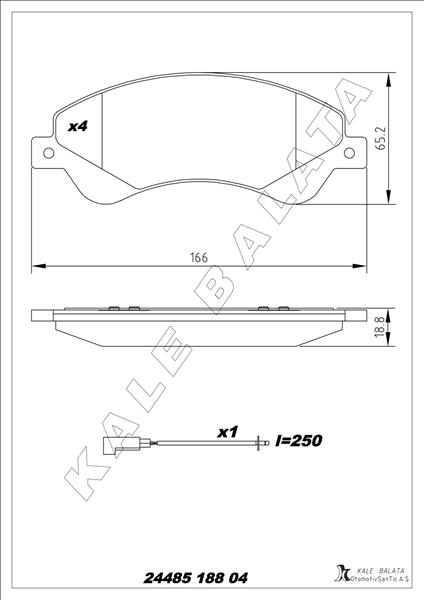 KALE-BALATA ON FREN BALATASI TRANSIT V347 06>14 O.CEKER FISLI OEM: 6C112K021BE-1433954-1554523 - KALE 24485 188 04 ANS KD20 kodlu oto yedek parça görseli