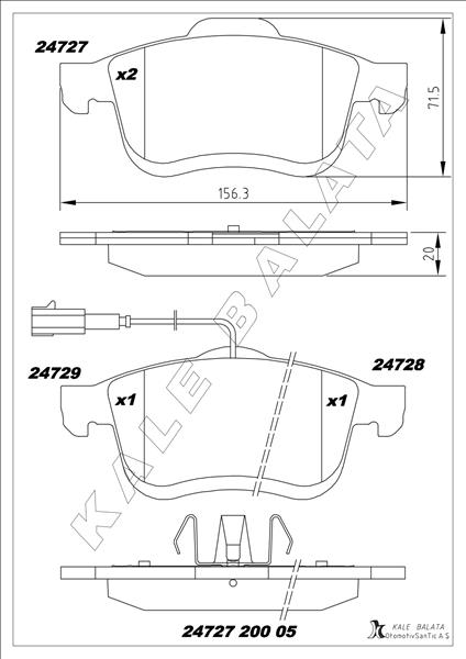 KALE-BALATA ÖN BALATA DOBLO 1.4 1.3D 1.6D 2.0D 10 > COMBO 1.4 12 >1.3CDTİ 12 >1.6CDTİ 12 > 2.0CDTİ 12 > OEM: 1605164-1605182-51928529 - KALE 24727 200 05 ANS KD13 kodlu oto yedek parça görseli