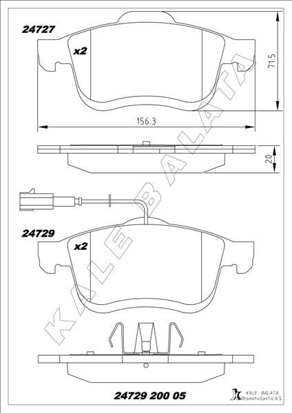 KALE-BALATA ÖN BALATA FIAT DOBLO III 10 OPEL COMBO 12 1.3D MTJ 1.4 1.6D MTJ 2.0D MTJ ÇİFT FİŞLİ TEK FİŞLİ OEM: 77364929-77365311-77365396-WVA24727 - KALE 24729 200 05 ANS KD13 kodlu oto yedek parça görseli