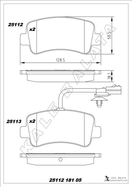 KALE-BALATA ARKA BALATA MASTER III 10 MOVANO 10 2.3 DCİ CDTİ TEK TEKER 440601186R-440604591R OEM: 440603321R-440601147R-440600264R - KALE 25112 181 05 ANS KD20 kodlu oto yedek parça görseli