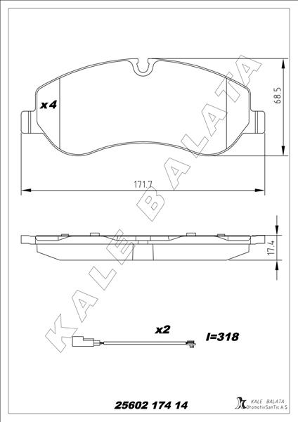 KALE-BALATA ÖN BALATA FORD TRANSIT V363 14 -TRANSIT CUSTOM 2.2 TDCI 12 KABLOLU OEM: MEBK2J2K021AA-BK212K021AA -1842632 - KALE 25602 174 14 ANS KD20 kodlu oto yedek parça görseli