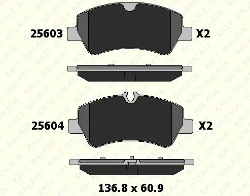 KALE-BALATA ARKA BALATA FORD TOURNEO CUSTOM-TRANSIT CUSTOM 2.2 TDCI 12 KABLOSUZ OEM: MEBK2J2M008AA-BK212M008AC-BK212M008 - KALE 25603 175 05 ANS KD20 kodlu oto yedek parça görseli