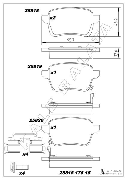 KALE-BALATA ARKA FREN BALATASI OPEL CORSA E 14 19 ADAM 14 19 15 JANT RPO J67 FIAT EGEA 16 500L 13 264mm OEM: 95517078-1605285-77367914-77366595 - KALE 25818 176 15 MSH KD13 kodlu oto yedek parça görseli