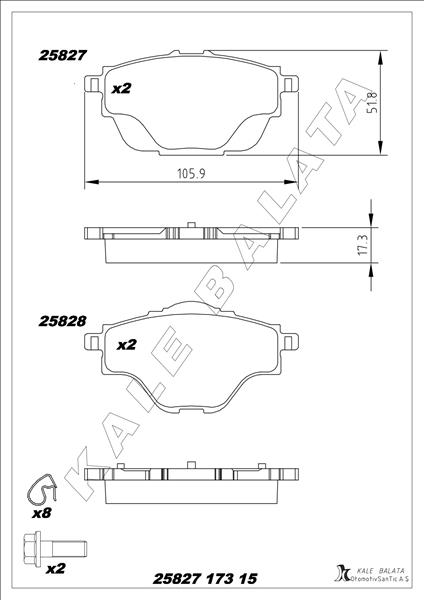 KALE-BALATA ARKA FREN BALATASI ASTRA L-GRANDLAND-C4 GRAND/SPACETOURER-C5 AIRCROSS-P508-P5008-P308-P3008-DS4-DS7 290mm OEM: 95525386-1609000980-1647874380 - KALE 25827 173 15 MSH KD11 kodlu oto yedek parça görseli
