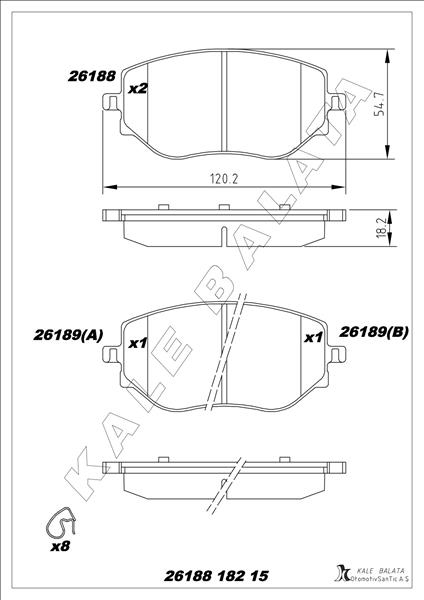 KALE-BALATA ON FREN BALATASI CLIO V 19> TALIANT 21> MICRA V 18> 1.0 SCE 1.0 TCE 1.5 BLUE DCI OEM: 410608885R-D106000Q1J - KALE 26188 182 15 MSH KD13 kodlu oto yedek parça görseli
