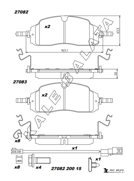 KALE-BALATA ON FREN BALATASI YENI TRANSIT CUSTOM V710E 23 OEM: KTPZ312K021AC-2717802 - KALE 27082 200 15 MSH KD20 kodlu oto yedek parça görseli