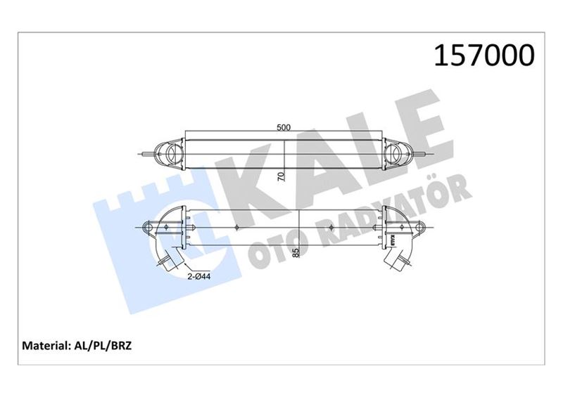 KALE-RADYATOR TURBO RADYATÖRÜ INTERCOOLER DOBLO 1.9 JTD 01 500x70x85 AL AL SİSTEM 51718953-46849068-46779532 OEM: 51718953-46849068-46779532 - KALE 010CAC010 kodlu oto yedek parça görseli