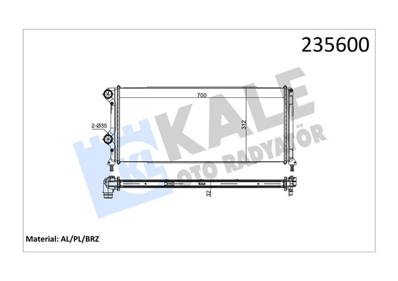 KALE-RADYATOR RADYATÖR DOBLO 1.9 JTD-1.3MTJ MEK AC KLİMASIZ 700x305x38 1 SIRA ALB SİSTEM -46807378 55174187-51779233-51861635 OEM: 55174187-51779233-51861635 - KALE 0137011AB kodlu oto yedek parça görseli
