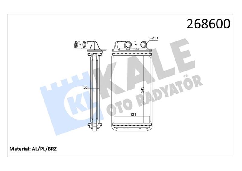 KALE-RADYATOR KALORİFER RADYATÖRÜ PALIO-ALBEA 248x132x33 1 SIRA ALB SİSTEM 46723061 OEM: 46723061 - KALE 0184841AB kodlu oto yedek parça görseli