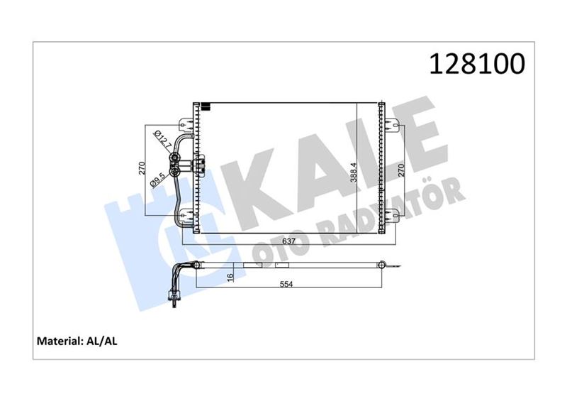 KALE-RADYATOR KLİMA KONDENSERİ MGN I 96-03 1.4-1.6-2.0-1.9D 545x391x16 OEM: 7700425843-7700432392-7702258286 - KALE 050ABC020 kodlu oto yedek parça görseli