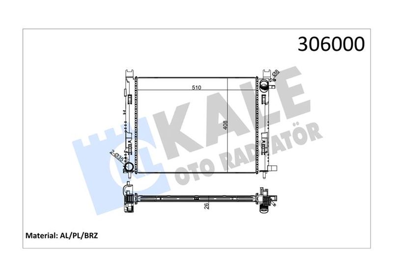 KALE-RADYATOR RADYATÖR CLIO IV-LOGAN II-DOKKER-LODGY 1.5 DCİ 26mm BRAZING 214100078R-214101612R OEM: 214100078R-214101612R - KALE 0518601AB kodlu oto yedek parça görseli