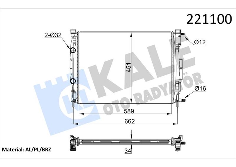 KALE-RADYATOR MOTOR SU RADYATÖRÜ RENAULT MEGANE II 02 SCENIC 03 1.5-1.9DCİ/1.4-1.6-2.0 16V AC KLİMASIZ MEK 590x455x34 1 SIRA ALB 8200357536-8200115542 OEM: 8200357536-8200115542 - KALE 0520231AB kodlu oto yedek parça görseli