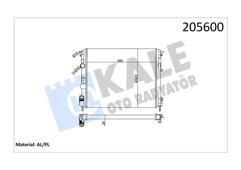 KALE-RADYATOR RADYATÖR CLIO II-KNG-LOGAN1.5 DCI-1.6 16V-1.9 DTI-K4M AC KLİMASIZ MEK 480x414.5x23 2SIRA AL PL 7700428082 OEM: 7700428082 - KALE 0528292AL kodlu oto yedek parça görseli