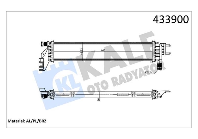 KALE-RADYATOR YARDIMCI SU RADYATÖRÜ RENAULT EXPRESS 21 DACIA SANDERO II 12 LOGAN MCV II 13 DOKKER 18 21 LODGY 18 DUSTER II 18 1.5dCi AL/BRZ 448X83X26 OEM: 214108831R - KALE 0559221AB kodlu oto yedek parça görseli
