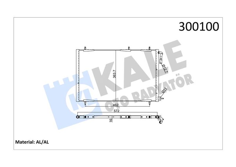KALE-RADYATOR KLİMA RADYATÖRÜ KONDENSER PEUGEOT P206 98>09 1.1-1.4-1.6-2.0-1.4HDI-1.6HDI MT KURUTUCUSUZ 552x363x16 OEM: 6455.CJ-6455.CH-6455.FY-9651867080 - KALE 200ABC080 kodlu oto yedek parça görseli