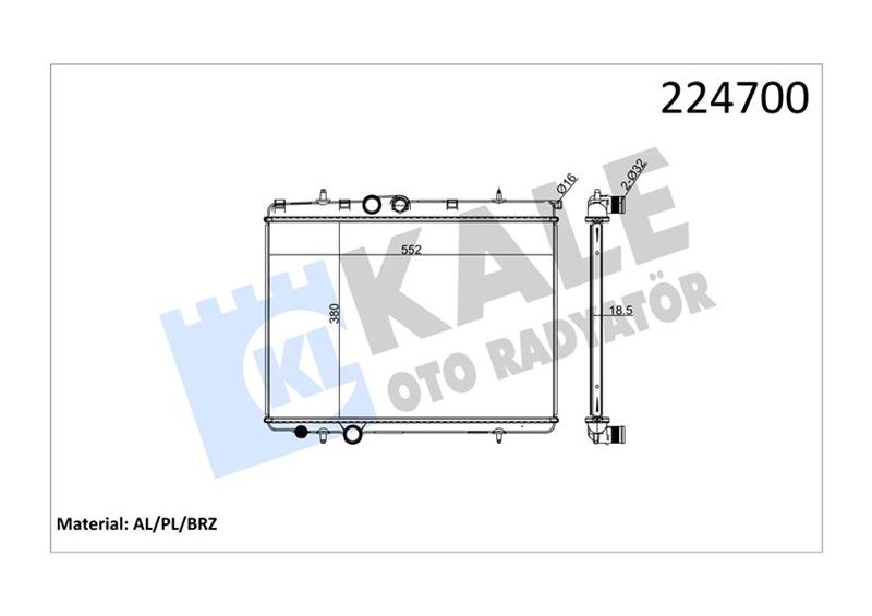 KALE-RADYATOR RADYATÖR P206 1.4-1.6 KLİMALI 732886 OEM: 1330.38-1330.H5-1330.F8-1330.B3 - KALE 2041011AB kodlu oto yedek parça görseli