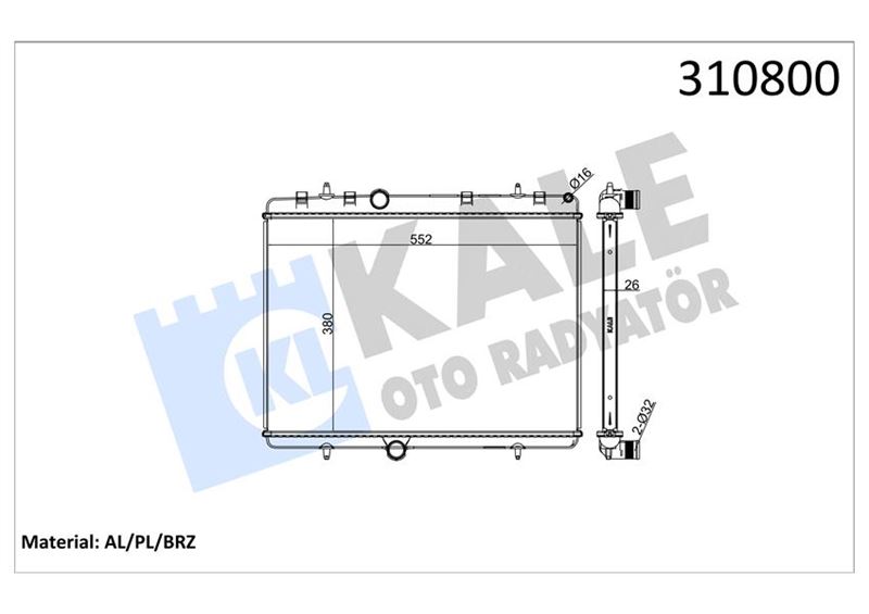 KALE-RADYATOR RADYATÖR 307-407-C4-C5-BERLINGO-PARTNER1.6-1.8-2.0 HDİ AC KLİMASIZ MEK 380x552x26 1330.Y5-1330.F5-1330.P9-1330.W2 OEM: 1330.Y5-1330.F5-1330.P9-1330.W2 - KALE 2061011AB kodlu oto yedek parça görseli