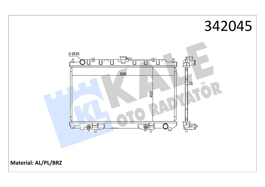 KALE-RADYATOR RADYATÖR HYUNDAI I30-NISSAN MAXIMA AL-PL-BRZ OEM: 214102Y000-214102Y700-214102Y703 - KALE 342045 kodlu oto yedek parça görseli