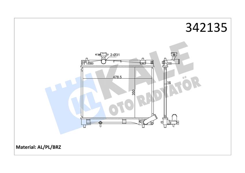 KALE-RADYATOR RADYATÖR TOYOTA VERSO S-YARİS AL-PL-BRZ OEM: 164000Y060-1640047090-1640047100 - KALE 342135 kodlu oto yedek parça görseli