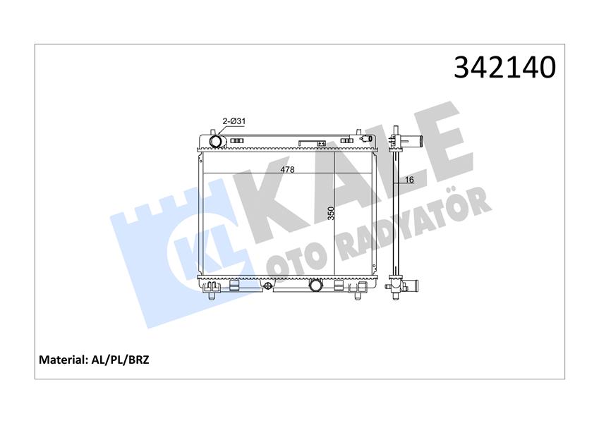 KALE-RADYATOR RADYATÖR TOYOTA TOYOTA YARIS AL-PL-BRZ OEM: 164000N050 - KALE 342140 kodlu oto yedek parça görseli