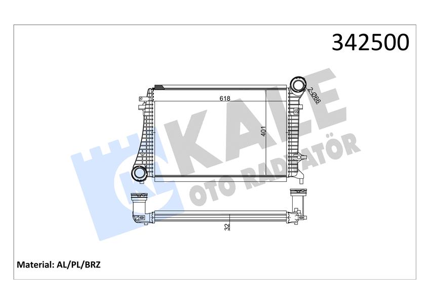 KALE-RADYATOR x TURBO RADYATÖRÜ INTERCOOLER A3-CADDY III-GOLF-JETTA-OCTAVIA-SUPERB-TOLEDO 615X406.6X32 AL-PL- OEM: 1K0145803G-1K0145803H-1K0145803Q - KALE 342500 kodlu oto yedek parça görseli
