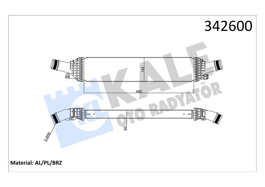 KALE-RADYATOR TURBO RADYATÖRÜ INTERCOOLER AUDI A4-A5-A6-Q5 2.0TFSI-1.8TFSI-2.0TDI 08 665X134.4X58 AL-PL-BRZ 8K0145805G-8K0145805P OEM: 8K0145805G-8K0145805P - KALE 342600 kodlu oto yedek parça görseli