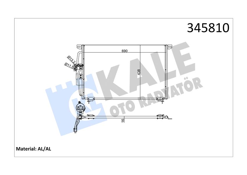 KALE-RADYATOR KLİMA RADYATÖRÜ KONDENSERİ OPEL OMEGA B 94 03 665x450x16 AL/AL OEM: 52475899-52482789-52460418-1850059 - KALE 345810 kodlu oto yedek parça görseli
