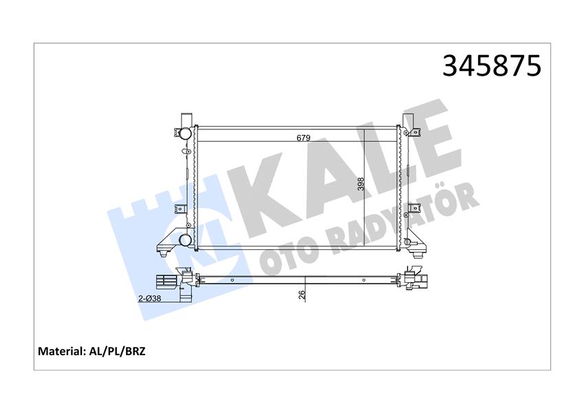 KALE-RADYATOR RADYATÖR LT28-35-LT28-46 2.5TDI-2.8TDI AC KLİMASIZ MEK 679x399x26 AL/PL/BRZ OEM: 2D0121253-2D0121253B-2D0121253E - KALE 345875 kodlu oto yedek parça görseli