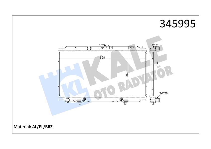 KALE-RADYATOR RADYATÖR NISSAN ALMERA 1.8 00 PRIMERA 1.6-1.8 02 360x689x16 AC /- OTOM AL/PL/BRZ OEM: 21460AV700-21460BM700-21460BM702 - KALE 345995 kodlu oto yedek parça görseli