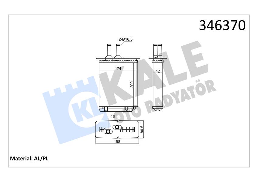 KALE-RADYATOR KALORİFER RADYATÖRÜ PUNTO 1.1-1.2-1.4-1.6-1.7 93-99 OEM: 46721212-46722095-5893932 - KALE 346370 kodlu oto yedek parça görseli