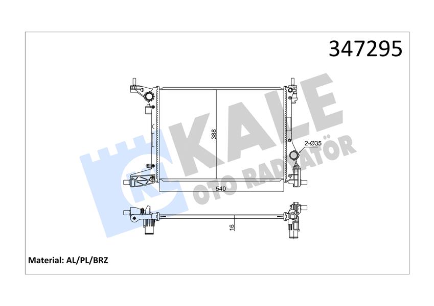 KALE-RADYATOR MOTOR SU RADYATÖRÜ FIAT EGEA 16 1.4 540x392x16 52052603-52015580 OEM: 52052603-52015580 - KALE 347295 kodlu oto yedek parça görseli