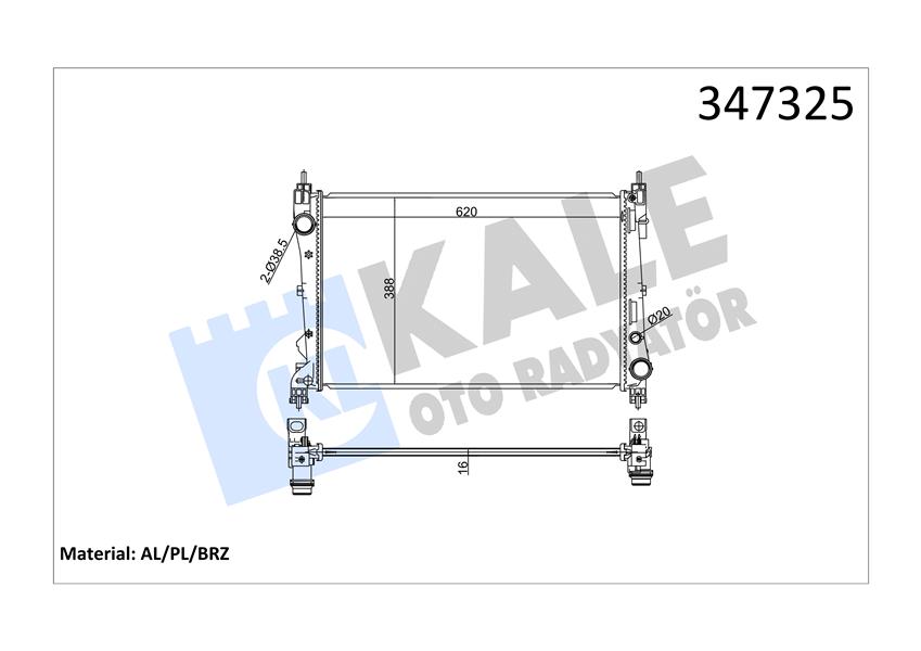 KALE-RADYATOR RADYATÖR DOBLO 1.4-1.3 DMTJ 10 COMBO 1.3 CDTİ 12 MEKANİK AC /- 620x400x16 51812209-51938013-1300328-95510450 OEM: 51812209-51938013-1300328-95510450 - KALE 347325 kodlu oto yedek parça görseli
