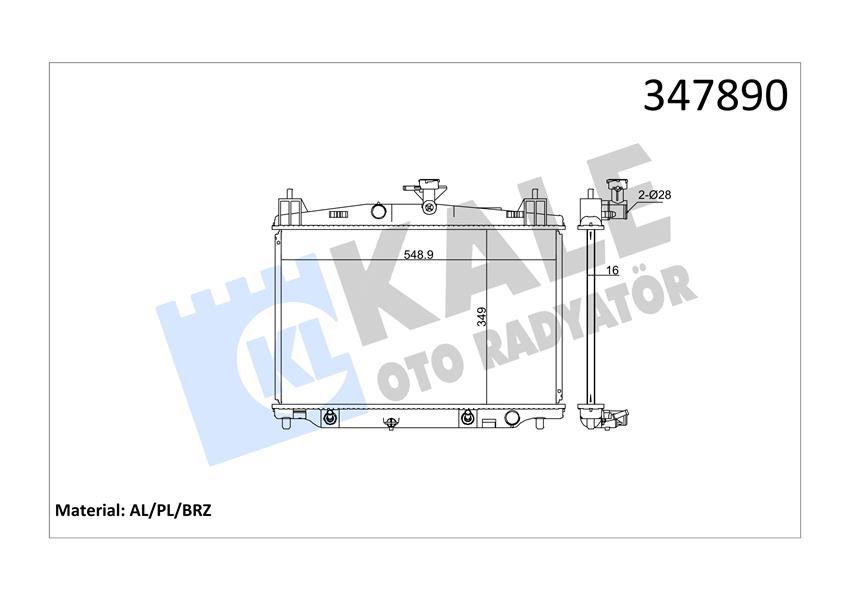KALE-RADYATOR RADYATÖR 2 DE. DH 1.5 07 15 AT AL/BRZ 349X548.9X16 OEM: ZY8415200A - KALE 347890 kodlu oto yedek parça görseli