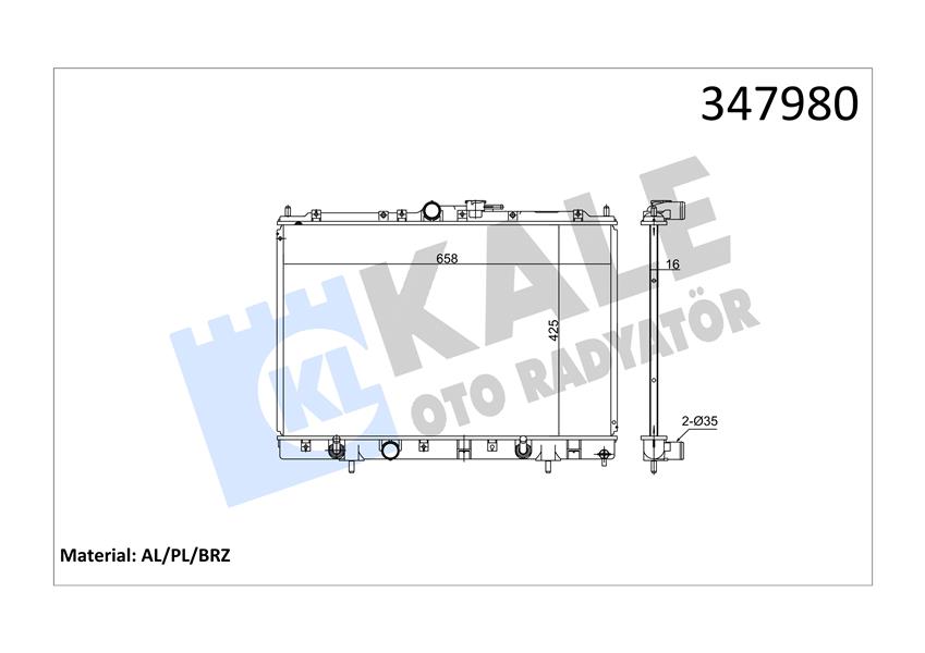 KALE-RADYATOR RADYATÖR AL/PL/BRZ PAJERO PININ AT OEM: MR373172 - KALE 347980 kodlu oto yedek parça görseli