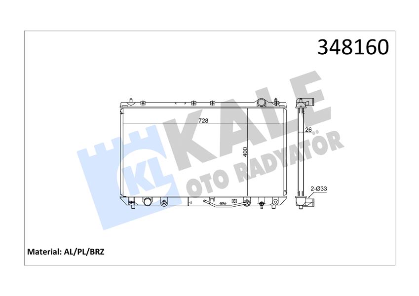 KALE-RADYATOR RADYATÖR AL/PL/BRZ CAMRY-SOLARA-LEXUS ES AT OEM: 164000A050-164000A060-1640020090 - KALE 348160 kodlu oto yedek parça görseli