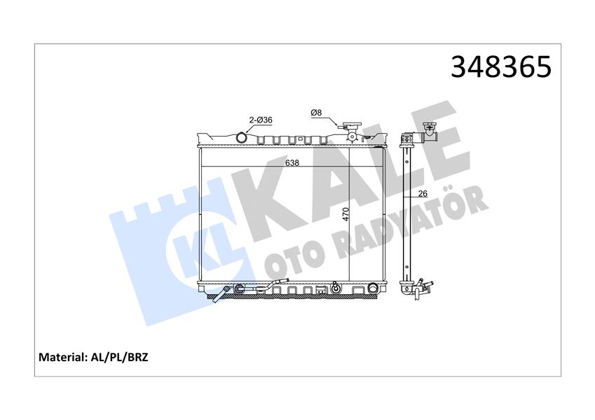 KALE-RADYATOR RADYATÖR SORENTO I AL/PL/BRZ OEM: 253103E730-253103E740 - KALE 348365 kodlu oto yedek parça görseli