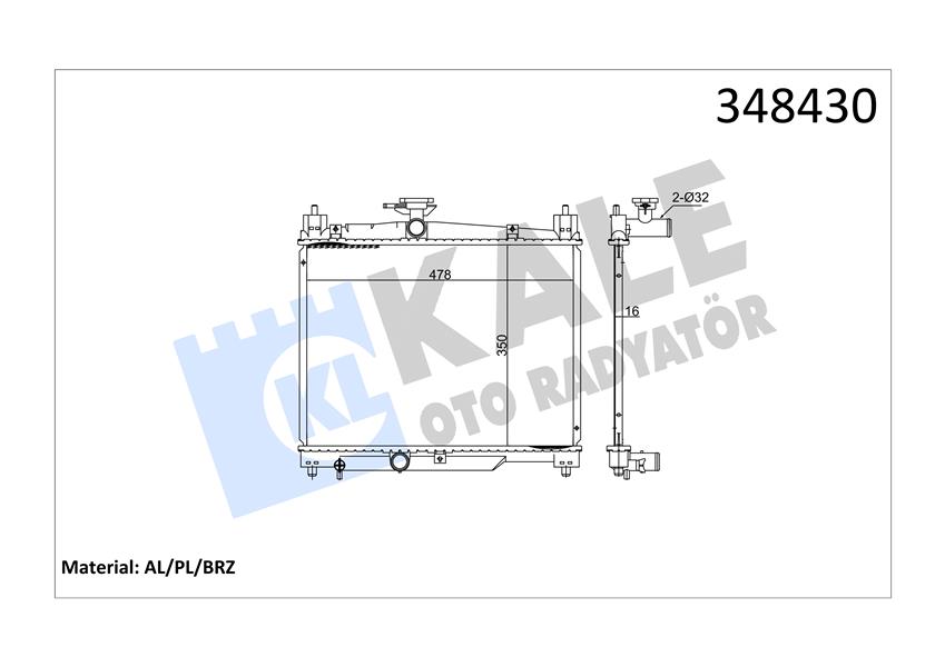 KALE-RADYATOR RADYATÖR AL/PL/BRZ ECHO-YARIS MT OEM: 164000J010-1640023080-1640023100 - KALE 348430 kodlu oto yedek parça görseli