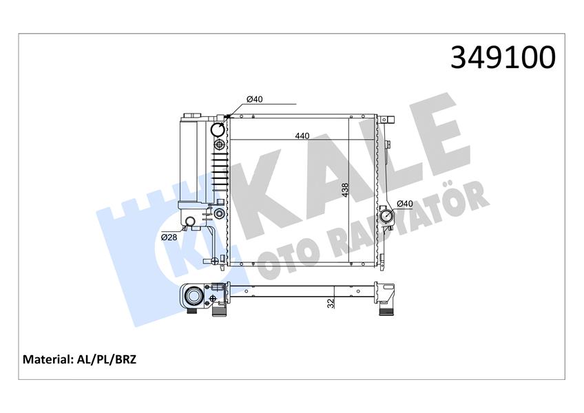 KALE-RADYATOR MOTOR SU RADYATORU BMW M40 E30 M50 M52 E36 OTOMATIK SANZ. OEM: 17111723528-17111719136 - KALE 349100 kodlu oto yedek parça görseli