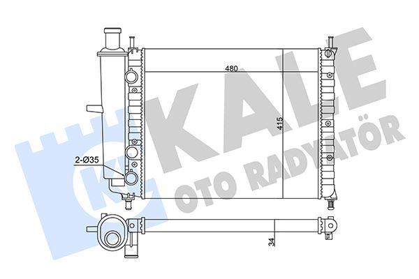 KALE-RADYATOR FIAT BRAVO 182 BRAVA MAREA 1.6 16V 95 04 AC MT MEKANİK 480X415X34 SU RADYATÖRÜ OEM: 46534995-K46534995 - KALE 359140 kodlu oto yedek parça görseli
