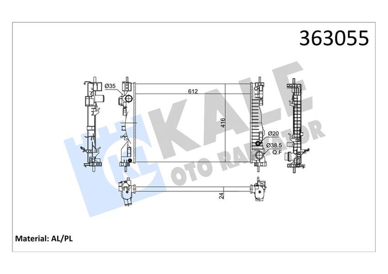 KALE-RADYATOR ALFA ROMEO GIULIETTA 940 1.4 TB 10 AC MT MEKANİK 612X416X24 SU RADYATÖRÜ OEM: 50514466-50514472 - KALE 363055 kodlu oto yedek parça görseli