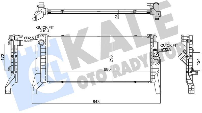 KALE-RADYATOR MOTOR SU RADYATORU BMW B37 B47 F40 F44 F45 F46 F48 F39 . MINI F54 F60 15 > COUNTRYMAN F60 16 > MT BRAZING 680X298X26 OEM: 17118586324 - KALE 363910 kodlu oto yedek parça görseli